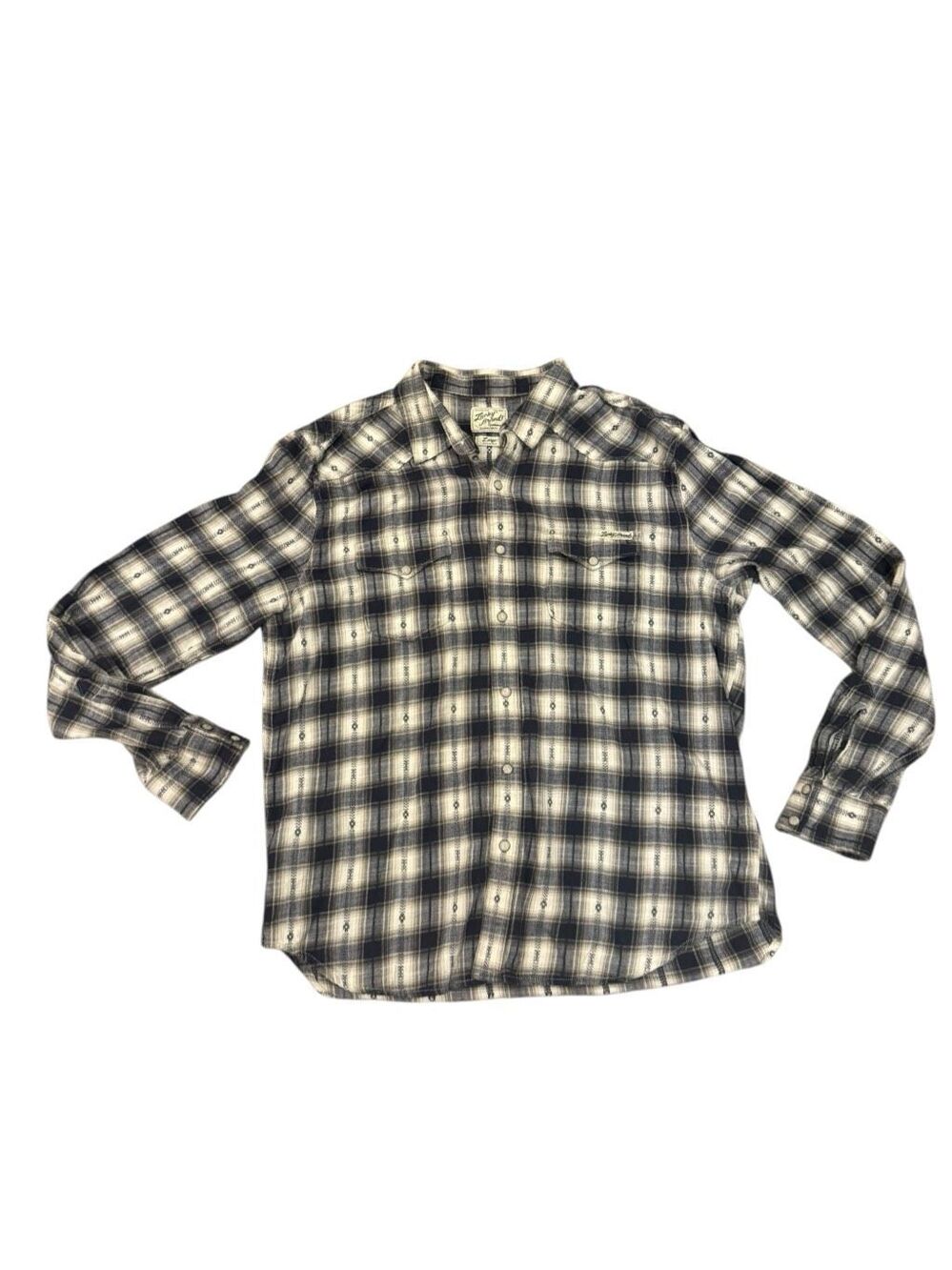 Lucky Brand Men's Large Plaid Western Pearl Snap Shirt Blue Gray 100% Cotton